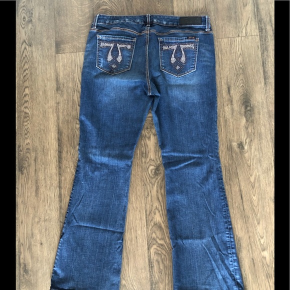 SEVEN7 distressed darker jeans with topaz detail - Picture 9 of 12